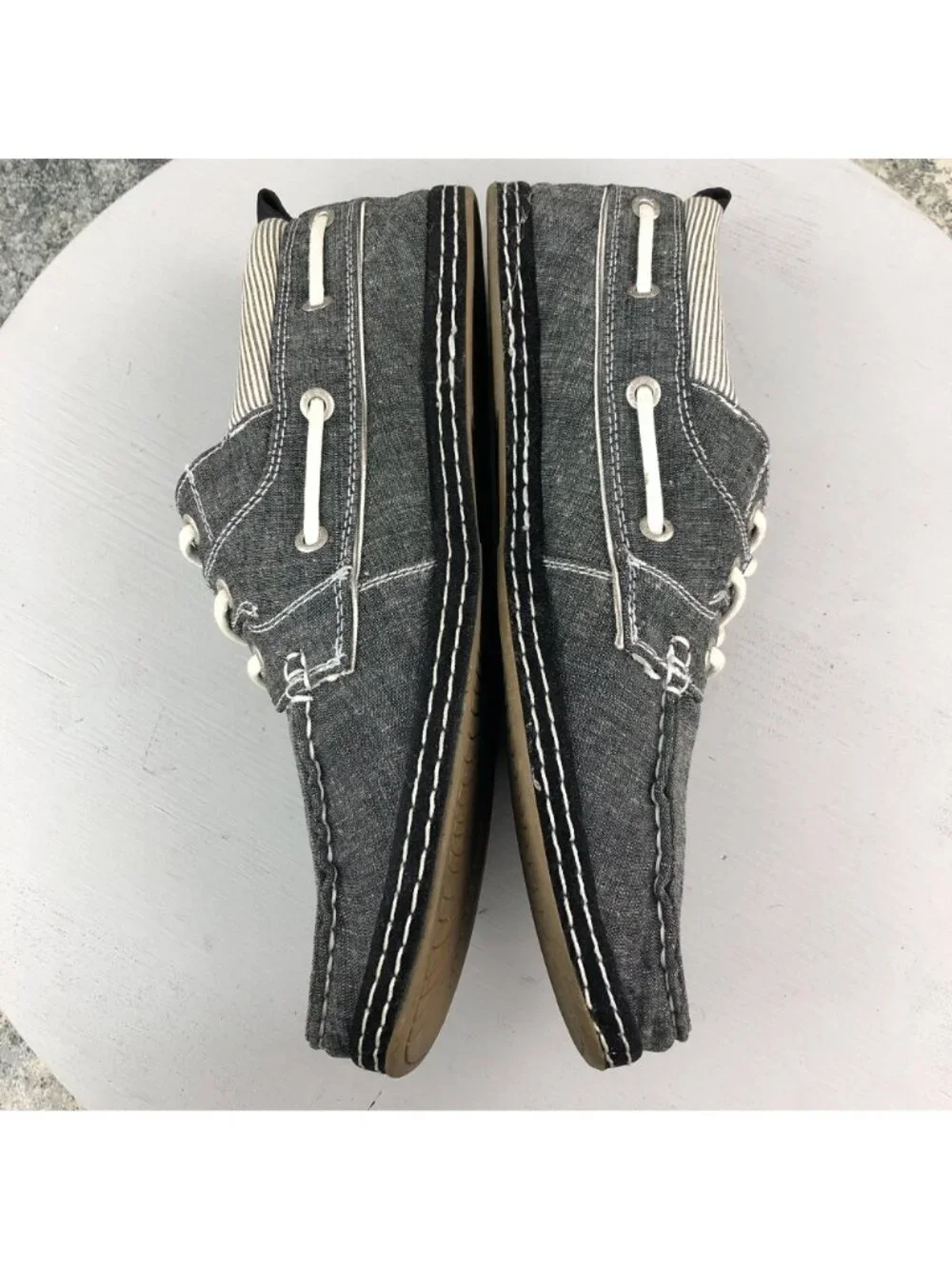 GBX Buckle Men's Size 9M Sesto II Black White Fabric Lace-Up Boat Shoes